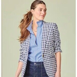 New J. Crew Parke Size 00 NWT Navy Gingham Check Blazer Preppy Classic Coastal